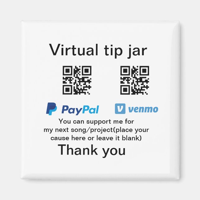 Virtuell spets burk q eller penningdonation PayPal Magnet (Framsidan)