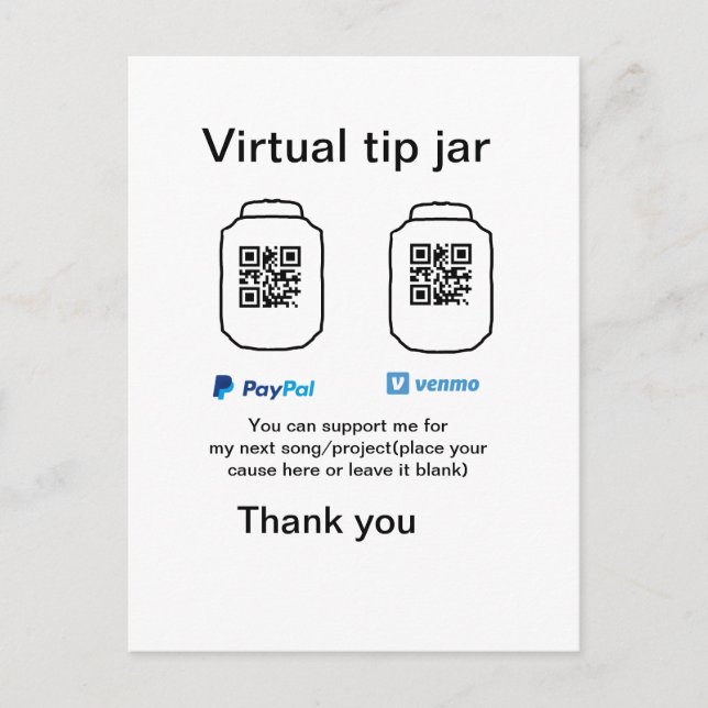 Virtuell spets burk q eller penningdonation PayPal Meddelande Vykort (Framsida)