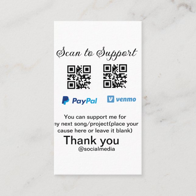 Virtuell spets burk q eller penningdonation PayPal Visitkort (Framsida)