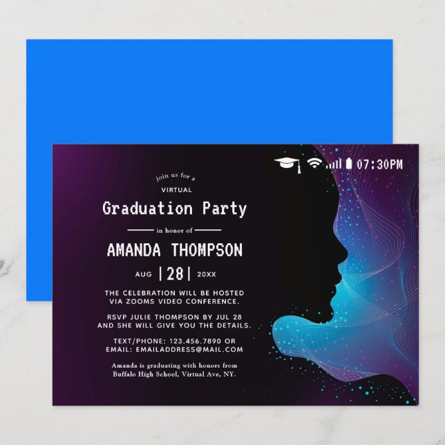 Virtuell Studentfest för futuristiska glöd Inbjudningar (Fram/baksida)