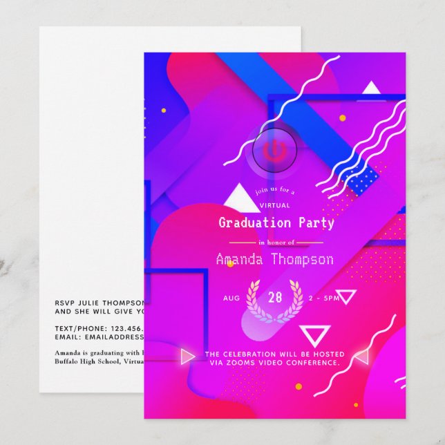 Virtuell Studentfest för geometrisk glöd Inbjudningar (Fram/baksida)