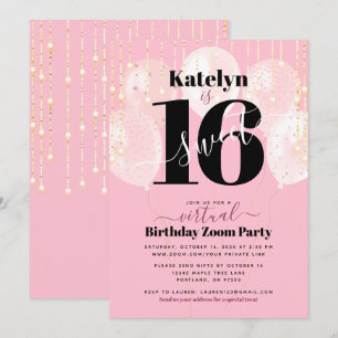 Virtuell Sweet 16 Birthday Girly Glam Rosa Bubons Inbjudningar