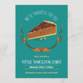 Virtuell Thanksgiving för lycklig Pecan Paj Teal Inbjudningar