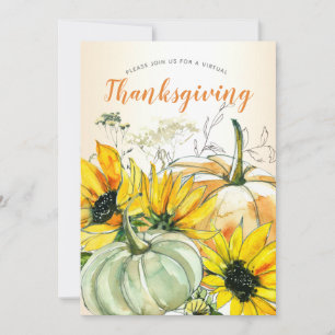 Virtuell Thanksgiving Vattenfärgning Solrosvit Pum Inbjudningar