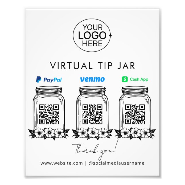 Virtuell Tip Burk Logotyp PayPal Venmo Pengarar Ap Fototryck (Framsidan)