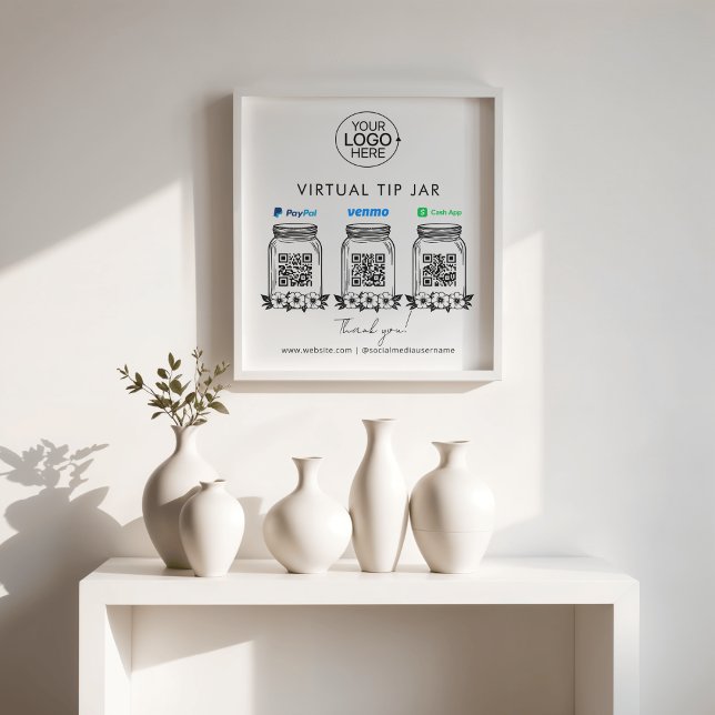 Virtuell Tip Burk Logotyp PayPal Venmo Pengarar Ap Fototryck (Virtual Tip Jar Logo PayPal Venmo Cash App QR Code Photo Print)