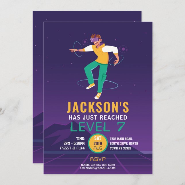 Virtuell verklighet VR Digital Gaming Gamer Inbjudningar (Fram/baksida)