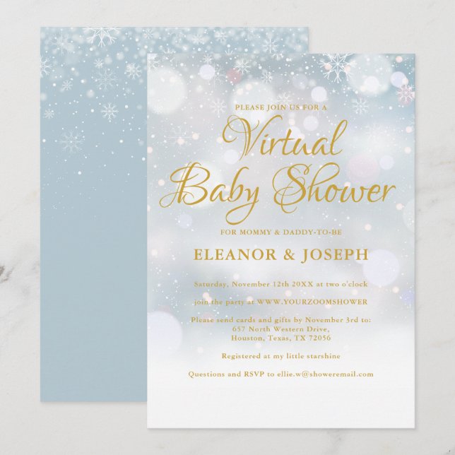 Virtuell vinter-baby shower sprinkle inbjudningar (Fram/baksida)
