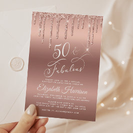 Virtuella 50:e Födelsedagsfesten Ro Guld Glitter Inbjudningar