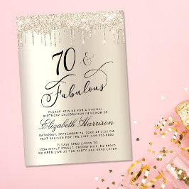 Virtuella 70:e Födelsedagsfesten Guld Glitter Inbjudningar