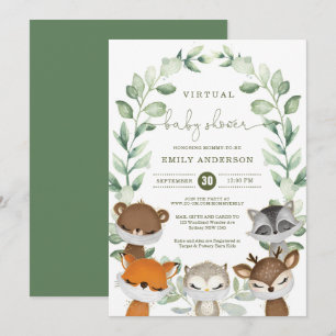 Virtuella Baby Shower Quarantine Woodland Animals Inbjudningar
