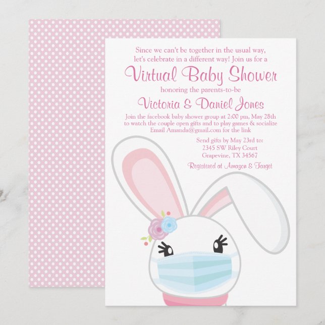 Virtuella babyskor för baby Bunny Mask Girl  Baby  Inbjudningar (Fram/baksida)