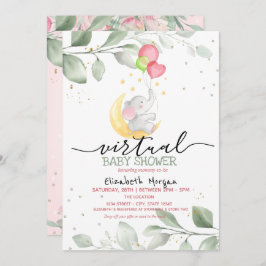 Virtuella babyskor för baby Elephant Måne-ballonge Inbjudningar