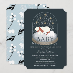 Virtuella babyskor för polar Bear Snö Globe babyk Inbjudningar