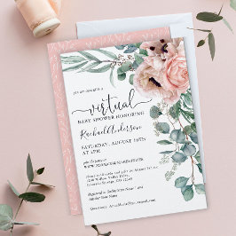 Virtuella babyskor för rosa och Beige-Blommigt Inbjudningar