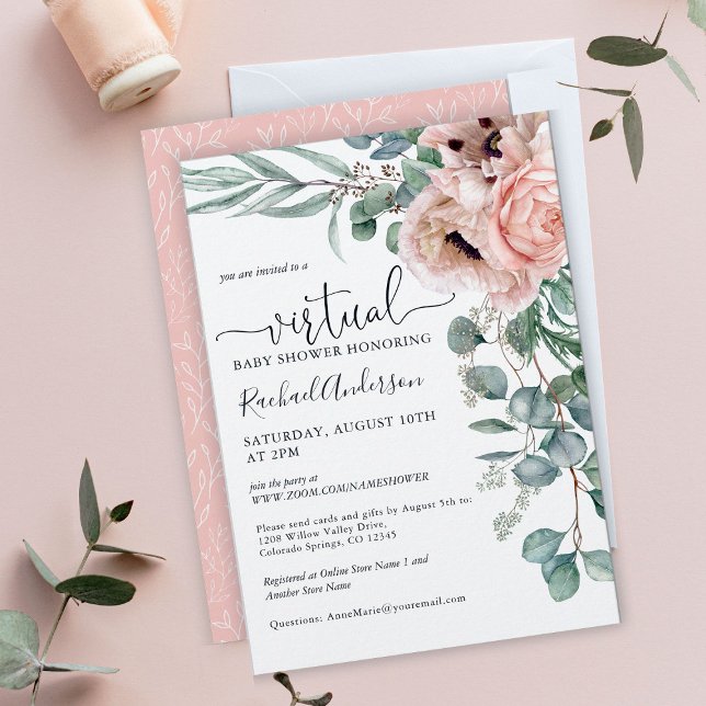 Virtuella babyskor för rosa och Beige-Blommigt Inbjudningar (Skapare uppladdad)