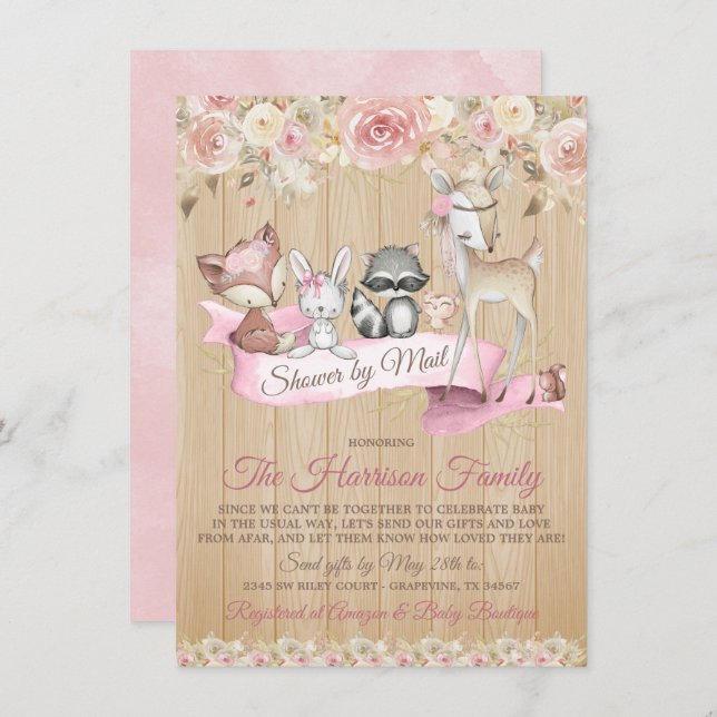 Virtuella babyskor för  skogar efter brev inbjudningar (Fram/baksida)