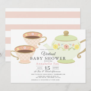 Virtuella babyskor för Tea Party Tea Pot & Kopp Inbjudningar