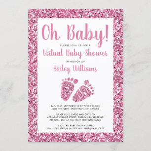 Virtuella babyskor Rosa Glitter Inbjudningar