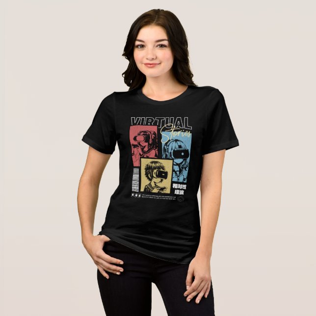 Virtuella Berättelser Retro Anime VR Spel T Shirt (Framsida Full)