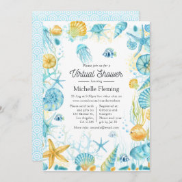 Virtuella blått och Gult Sea Life Shower Inbjudningar