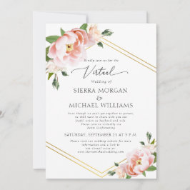 Virtuella  Blommigten Guld Dusty Blue Bröllop Inbjudningar