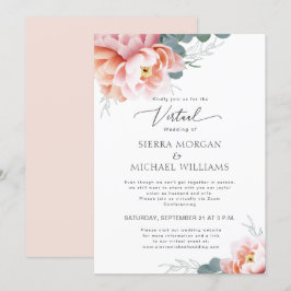 Virtuella Bröllop Blommigt Rosa Peach Peony Inbjudningar