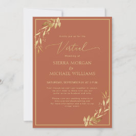 Virtuella Bröllop Chic Guld Foliage Terracotta Rus Inbjudningar