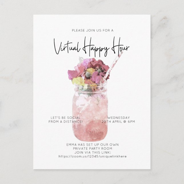 Virtuella Cocktail-Social Avstånd Lycklig-timmen Vykort (Framsida)