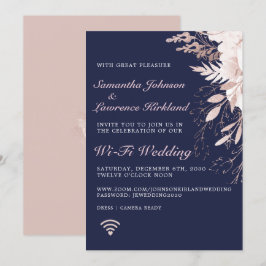Virtuella Dusty Ro Blommigt Navy Blue Bröllop Inbjudningar