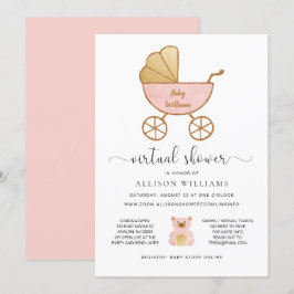 Virtuella Flicka Shower Rosa Guld Retro Carriage  Inbjudningar