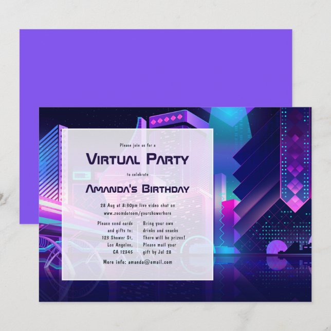 Virtuella Födelsedagsfest inbjudan (Fram/baksida)
