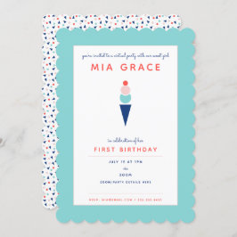 Virtuella första födelsedag Ice Cream Zoom Party A Inbjudningar