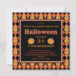 Virtuella Halloween Kawaii Jack-o-lantern Argyle Inbjudningar
