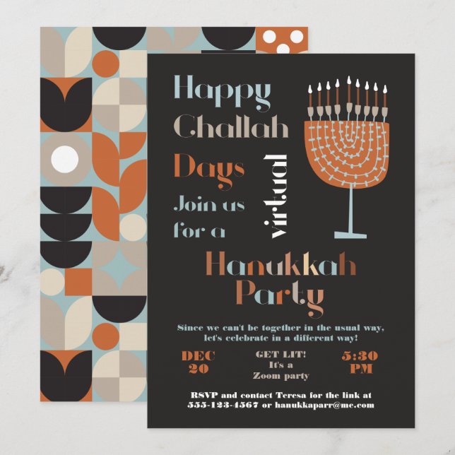 Virtuella Lycklig Challah-dagen Hanukkah Party Inbjudningar (Fram/baksida)