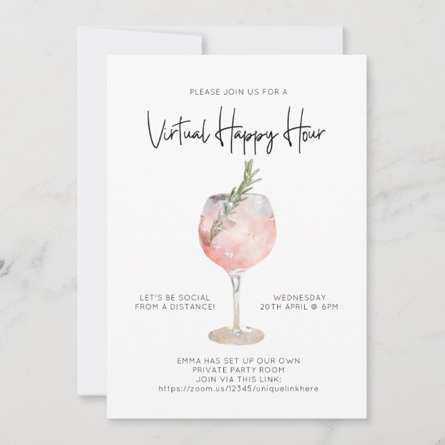 Virtuella Lycklig Hour Social Avstånd Cocktail Par Inbjudningar (Framsida)