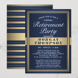 Virtuella marinblått Pension Party och Guld Inbjudningar