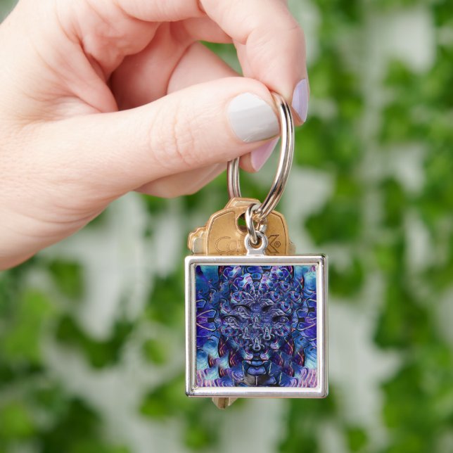 Virtuella öga fyrkantig silverfärgad nyckelring (Hand)