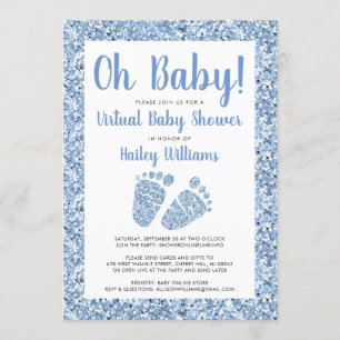 Virtuella Pojke Shower Oh Baby blue Glitter Feet Inbjudningar