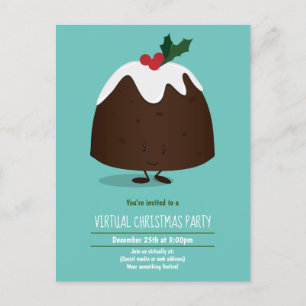 Virtuella Tecknaden Party Pudding Teal White vid j Inbjudan Vykort