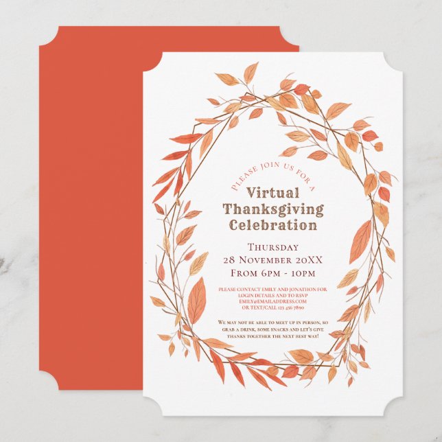 Virtuella Thanksgivingen Löv Geometric Ram Inbjudningar (Fram/baksida)