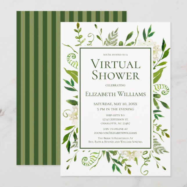 Virtuella vita hydrangeor vattenfärg bröllopsdusch inbjudningar (Fram/baksida)