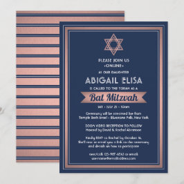 Virtuella zoom Bat mitzvah flottan blå Rosa ros Gu Inbjudningar