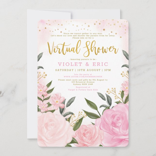 Virtuellare babyskal efter post  Rosa Guld Rosor Inbjudningar (Framsida)