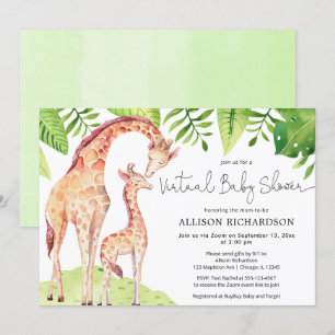 Virtuellare babyskor giraffe safari pojke inbjudningar