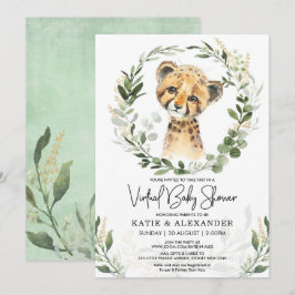Virtuellare babyskor Grey Guld Safari Leopard Inbjudningar