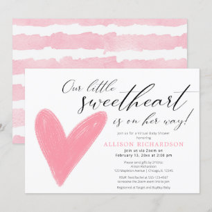 Virtuellare babyskor Modern Valentines rosa vit Inbjudningar