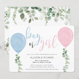 Virtuellare Gender Visa blåa ballonger av rosa Inbjudningar