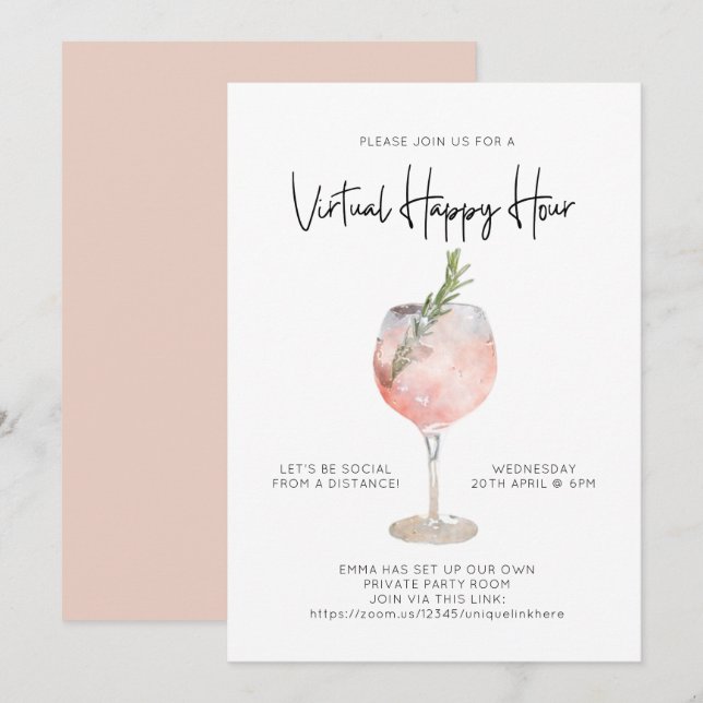 Virtuellare Lycklig Hour Social Avstånd Cocktail P Inbjudningar (Fram/baksida)
