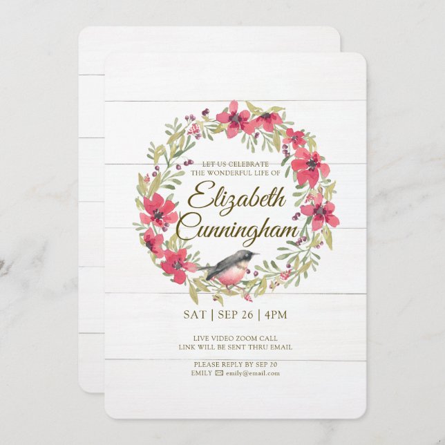 Virtuellare minnesmärke för vattenfärgers Grönt Fo Inbjudningar (Fram/baksida)